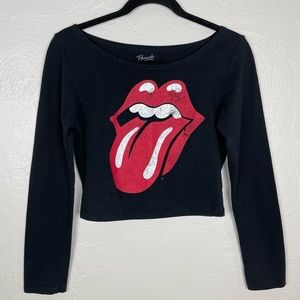 Rolling Stones Tongue Logo Crop Long Sleeve Top Medium